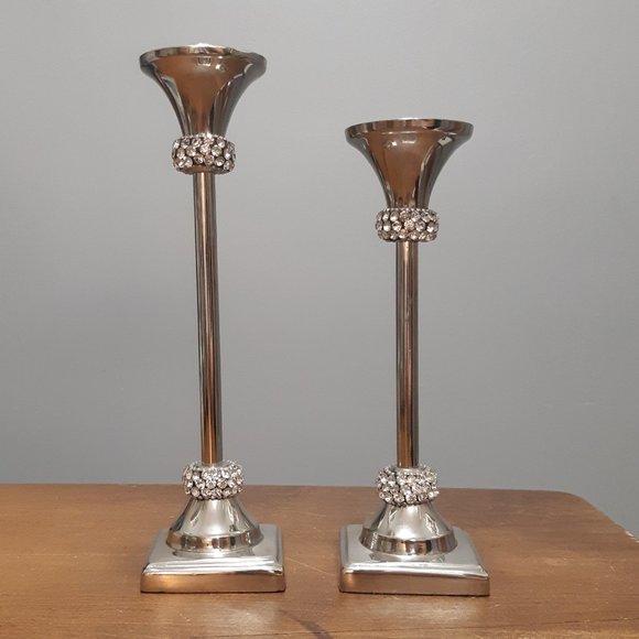 SOLD - Elegance Asymmetrical Candle Holders with Chatons - Picture 1 of 1